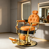 Fauteuil de luxe à cadre doré, orange, inclinable hydrauliquement, avec repose-pieds réglable pour salon de coiffure