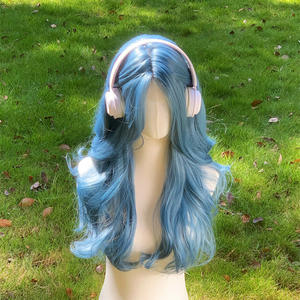 Peluca Larga Rizada Azul Niebla con Flequillo Lateral de 55cm, Fibra Kanekalon, Línea de Cabello Natural, Encaje Transparente para Mujer - Product Image 5