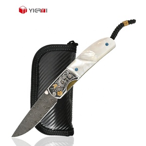 Cuchillo de bolsillo EDC de acero damasco de gama alta, cuchillos plegables tácticos, cuchillos de utilidad para acampar, senderismo, regalos para <span class=keywords><strong>amantes</strong></span> del aire libre - Product Image 2