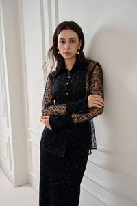 Camisas de alta moda para mujer, elegante CAMISA DE ENCAJE LUCIA, camisa con logotipo personalizado para mujer, cuello decorado con cristal, ropa de mujer - Product Image 5