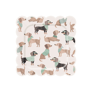 DAMAI - Vajilla Desechable con Diseño de Perros, Color Verde, con Bordes de Encaje Marrón Claro, Platos Ondulados, Vasos de Papel, Servilletas, Artículos para Fiestas - Product Image 3
