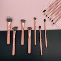 Kuas Makeup profesional, 14 merah muda Set rambut sintetis kustom kotak portabel langsung grosir produsen pegangan aplikasi wajah