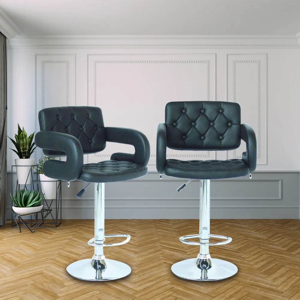 Новый дизайн, современный металлический регулируемый стул из искусственной кожи, черный поворотный барный стул для столовой