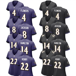 2024 बाल्टीमोर महिलाओं की वयस्क कस्टम अमेरिकी फुटबॉल जर्सी छोटी आस्तीन लुभावनी स्पैन्डेक्स/कपास स्पोर्टी कढ़ाई लोगो - Product Image 1