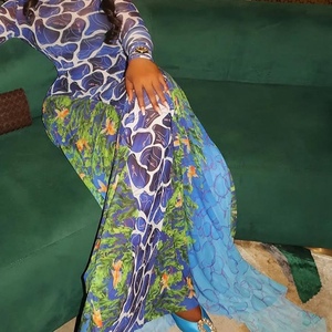 Robes longues à manches longues à col haut légèrement transparentes, à imprimé floral, personnalisées pour femmes, tendance - Product Image 4