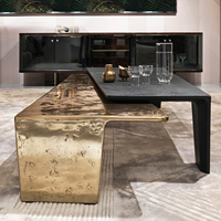 Table basse Vintage en acier inoxydable, or et métal noir irrégulier, style Vintage exotique