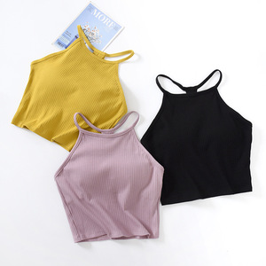 2023 été Offre Spéciale femmes <span class=keywords><strong>coton</strong></span> sans couture court mince sangle sport culture <span class=keywords><strong>gilet</strong></span> haut avec soutien-gorge sans fil - Product Image 2