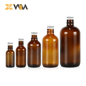 Bouteilles de conditionnement de shampooing en verre rond de Boston transparent ambre bleu vide de 30 ml 50 ml 128 ml 250 ml 450 ml avec bouchon pompe à lotion - Product Image 4