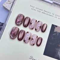 Nouveau produit lancé, Miroir Démon Vent Noir, Doré à la poudre, Noir-or Luxueux-élégant, Faux ongles press-on faits main