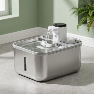 Fontaine à eau intelligente pour animaux de compagnie en acier inoxydable avec capteur automatique et batterie rechargeable pour chats et chiens d'intérieur - Product Image 1