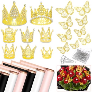 Usine directe fleur papier d'emballage alliage <span class=keywords><strong>couronne</strong></span> broche Bouquet matériel de décoration papillon fleuriste papier fleur emballage - Product Image 1