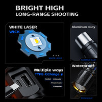 Lampe torche laser blanche 800LM 15W zoomable avec batterie 21700 Type-C, affichage de la puissance de sortie USB, portée 500M pour le camping et la chasse, certifiée CE ROHS