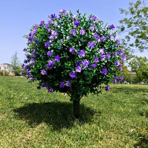Nouveaux arbres topiaires en buis artificiel, boules, piquets de sol, anti-UV, faux arbustes verts, fausses plantes à fleurs violettes, buissons pour décoration extérieure - Product Image 2
