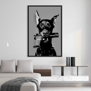 Elegant Black Dog & Gun Glass Printed <b>Canvas</b> Artwork - Modern Home Decor,BLACK <b>FRAMED</b> <b>CANVAS</b> - Product Image 3