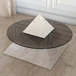 Bắc Âu Khối Đá Khối Đồ Nội Thất Travertine Cơ Sở Tempered <span class=keywords><strong>Glass</strong></span> Bảng Top Marble Với <span class=keywords><strong>Glass</strong></span> Bàn Cà Phê - Product Image 6