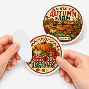 Boletos de Raspar Personalizados de Alta Calidad con Logotipo y Diseño Temático, con Ventana Redonda y Tirador, Tarjetas de Juego con Premios - Product Image 1
