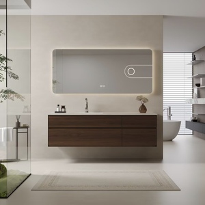 Gabinete de Baño de Madera de Nogal de Estilo Minimalista BALOM con Espejo Inteligente, Mueble Modular de Pared para Hotel y Hogar, Tamaño Personalizado - Product Image 1