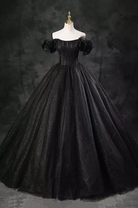 Vestido de Quinceañera Negro con Tirantes Florales 3D SWS062, Vestido de Fiesta de 16 Años con Apliques Rsm - Product Image 6