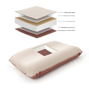 Coussin de <span class=keywords><strong>camping</strong></span> portable auto-gonflant 3D kaki pour l'extérieur, 46x30cm, tissu élastique 30D, dossier confortable - Product Image 2