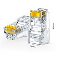 SAMZHE - Caja de 100 Conectores RJ45 Chapados en Oro de 30u, con Punta de Cristal, Enchufe Modular Ethernet para Cable de Red Ethernet Cat5e, Orificio de 1.00 mm
