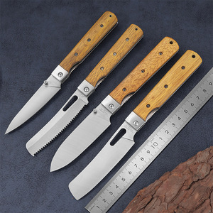 Cuchillo Plegable de Acero Inoxidable con Hoja de Punta Caída y Mango de Madera para Camping y Uso en Exteriores, 4 Tipos - Product Image 1