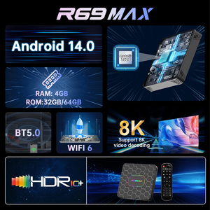 TV Box Android 14 R69 Max 32GB 64GB WIFI6 2.4G 5G Quad Core RK3528 100M BT5.0 con Decodifica <span class=keywords><strong>Video</strong></span> 4K 8K HDR10 - Ingrosso Fabbrica <span class=keywords><strong>2026</strong></span> - Product Image 3