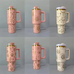 Wholesale Bulk Stainless Steel Vacuum Insulated Magnolia Cream Copper Custom Laser Engraved 40oz Tumbler With Lid And Straw