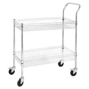 Rolbaar 2-laags draadmandenrek, verchroomd, zwaar metaal, karretje met 4 wielen - Product Image 1