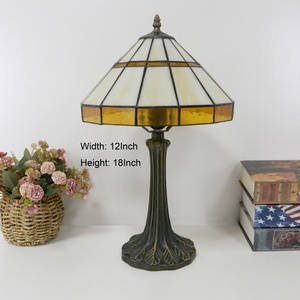 LongHuiJing Tiffany Table Lamp with Conical Shade Beige and Bronze Stained Glass Lampshade Restaurant - Product Image 4