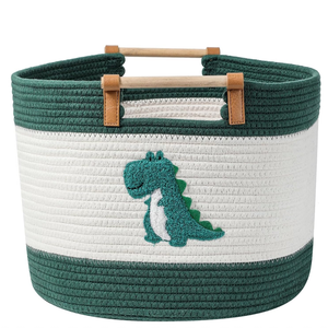 Panier de rangement pour jouets animaux en peluche pour enfants Panier en corde de coton avec poignées en bois - Product Image 1