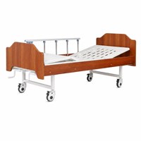 Tempat Tidur Perawatan Manual Double Crank untuk Lansia Perawatan di Rumah, Sandaran dan Penyangga Kaki Dapat Disesuaikan, Motif Kayu, Tempat Tidur Rumah Sakit