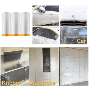 YOUJIANG Dustproof Auto Paint Painting Pre Taped Covering Masking Plastic Film With Tape