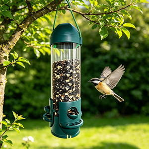 Mangeoire et abreuvoir solides pour oiseaux d'extérieur, en <span class=keywords><strong>plastique</strong></span> vert, avec bol suspendu, modèle niche à oiseaux pour fenêtre, en promotion - Product Image 4