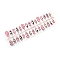 Ongles à presser Halloween tendance, motif fantôme gothique, effet œil de chat violet pailleté, avec feuille d'or, vente en gros transfrontalière