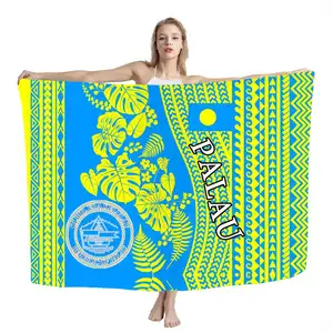 Lavalava with Tribal Pareo Beach 2024 Polynesian Tribal Palau Islands Yellow Leaf Print Custom Asia & Pacific Islands Clothing