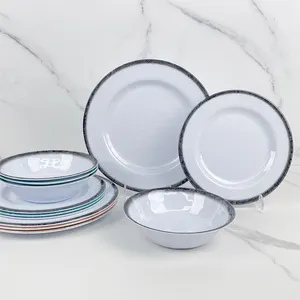 12 Pcs Serving Wedding Dinnerware Set For 4 White Melamine Serving Plates Bowl Sets