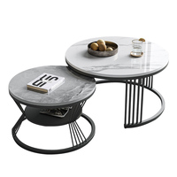Table Basse Ronde Moderne de Luxe Nordique en Marbre Blanc Simple avec Plateau en Métal et Dorure, Ensemble de Tables Gigognes pour Salon Maison