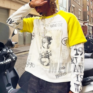 Custom Heavyweight Streetwear Mens Layer Long Sleeve t <b>Shirts</b> Cotton Oversized Applique Patch Double Layer Long Sleeve T-<b>shirt</b> - Product Image 1