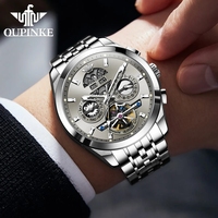 Montre mécanique automatique pour homme en acier inoxydable 3251 avec affichage de la date, design squelette ajouré, étanche 5 ATM, idéale pour le dropshipping