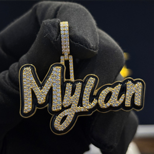 จี้ห้อยคอแบบกำหนดเอง Mylan ชื่อสั่งทำ เคลือบสีดำ ประดับเพชรฮิปฮอป มอยส์ซาไนต์ สร้อยคอเงินชุบทอง สำหรับทุกเพศ - Product Image 1