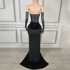 ノバンスY3708-Bカスタムドレス工場ブラックウエディングドレスボールガウンレディエレガントヴィンテージグリッターラグジュアリーガラドレス手袋付き - Product Image 6