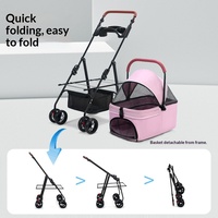 Poussette de luxe portable pour animaux de compagnie, pliable d'une seule main, avec cadre métallique, 4 roues, maille respirante et légère, pour la marche en extérieur (chat et chien)