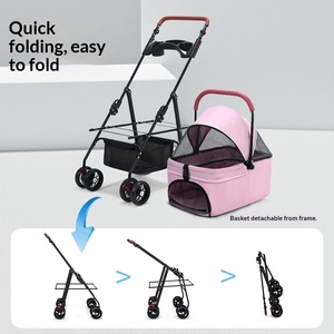 <span class=keywords><strong>Poussette</strong></span> de luxe portable pour animaux de compagnie, pliable d'une seule main, avec cadre métallique, 4 roues, maille respirante et légère, pour la marche en extérieur (<span class=keywords><strong>chat</strong></span> et chien) - Product Image 4