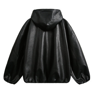 <span class=keywords><strong>Giacca</strong></span> in Pelle PU Nera Stile Americano Retrò, Moda High Street, con Cappuccio <span class=keywords><strong>Senza</strong></span> Colletto e Cerniera, per <span class=keywords><strong>Uomo</strong></span>, Primavera-Autunno - Product Image 2