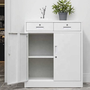 Armoire de classement noire et blanche demi-hauteur, petit meuble en acier, design populaire, démontable, casier de rangement métallique bas à 2 portes battantes - Product Image 2