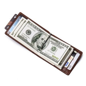 Genuine Leather Luxury Card Holder for Men Fashionable RFID Blocking Draw Out Money Clip with <b>Metal</b> Fastener - Product Image 2