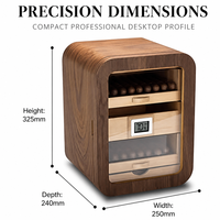 Humidor à cigares de luxe en bois d'ébène noir courbé avec hygromètre numérique et plateaux en cèdre espagnol, petite boîte à cigares mini