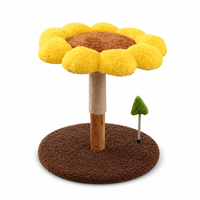 Griffoir en bois pour chat en gros avec perchoir en peluche tournesol, colonne en corde de sisal naturel, base ronde antidérapante, emballage carton, design minimaliste
