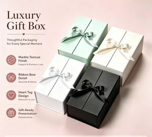 Boîtes cadeaux rigides de luxe rectangulaires en carton ivoire avec nœud en ruban, emballage élégant pour cadeaux et artisanat, haut de gamme, personnalisable - Product Image 1