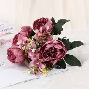 Bouquet de pivoines artificielles 11 têtes, fleurs en soie plastique haute simulation, décoration de mariage, style forêt moderne - Product Image 4